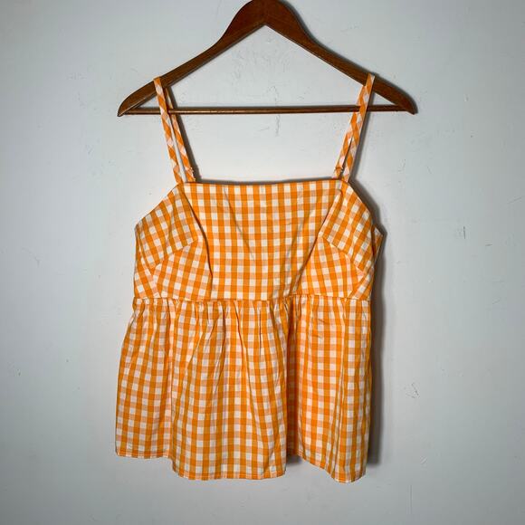 Womens J Crew Factory Tie-back strappy top orange and white checked size 6 EUC! - Picture 2 of 3